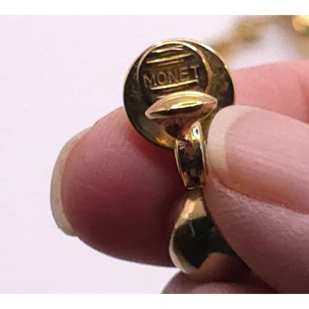 Vintage Monet Gold-Tone Double Ball Clip-On Earrings - Picture 3 of 5